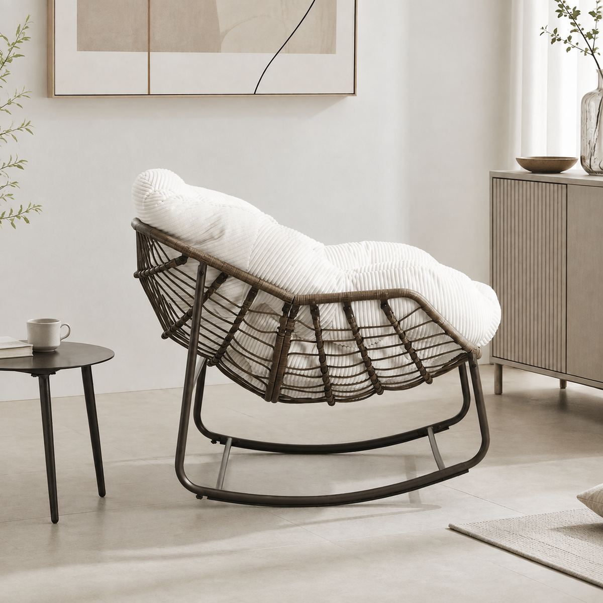 Rocking chair cocooning Soline velours côtelé