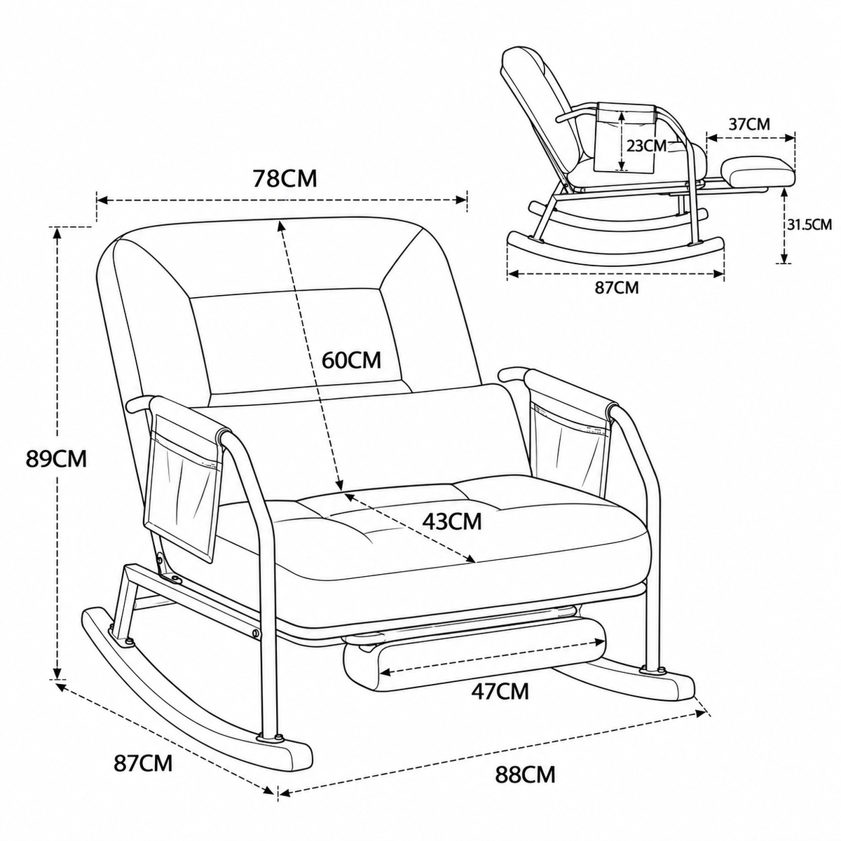 Rocking chair design Milo avec repose-pieds