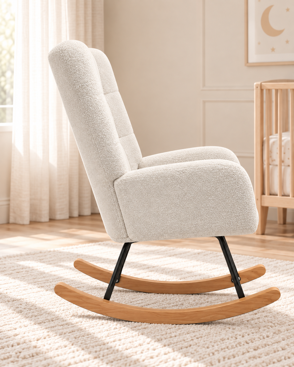 Fauteuil à bascule allaitement Romane laine bouclée