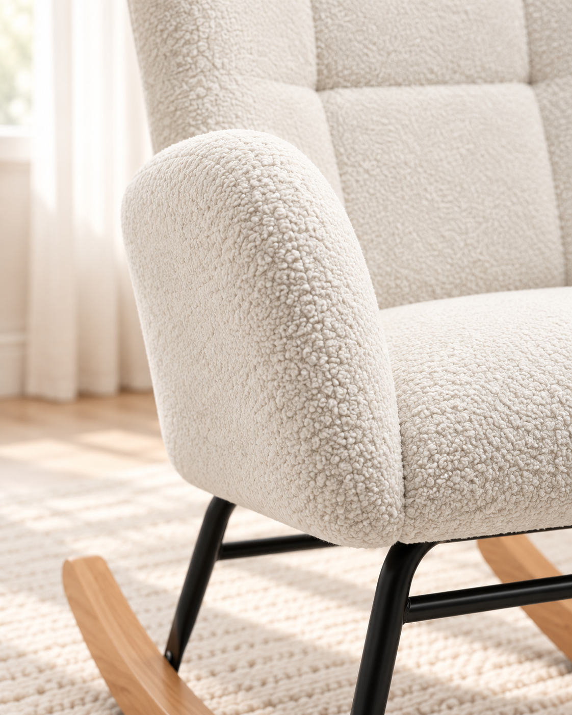 Fauteuil à bascule allaitement Romane laine bouclée