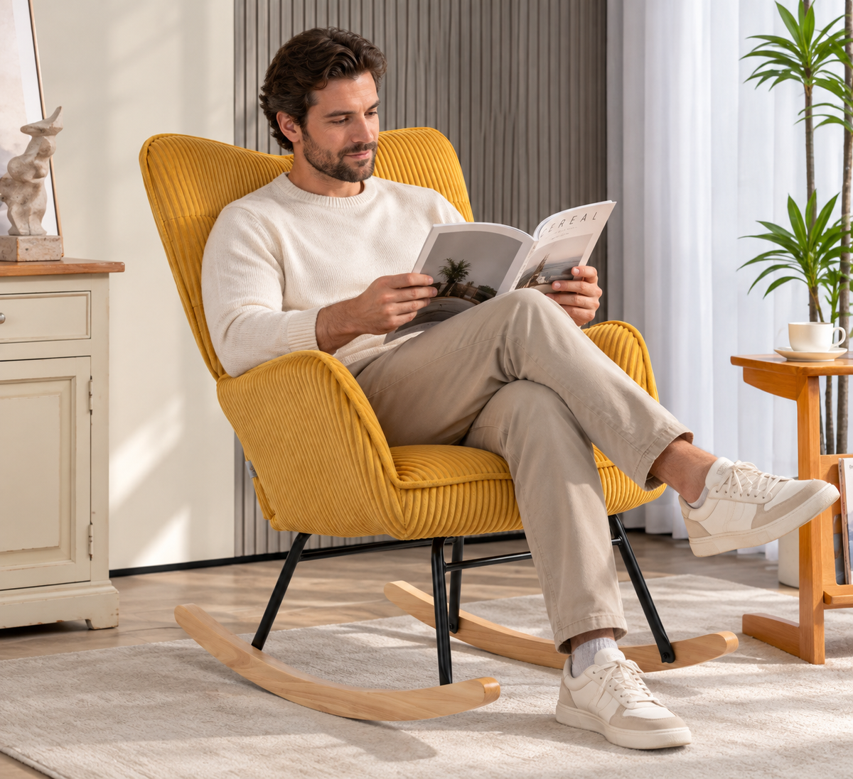 Fauteuil à bascule allaitement Iris velours côtelé