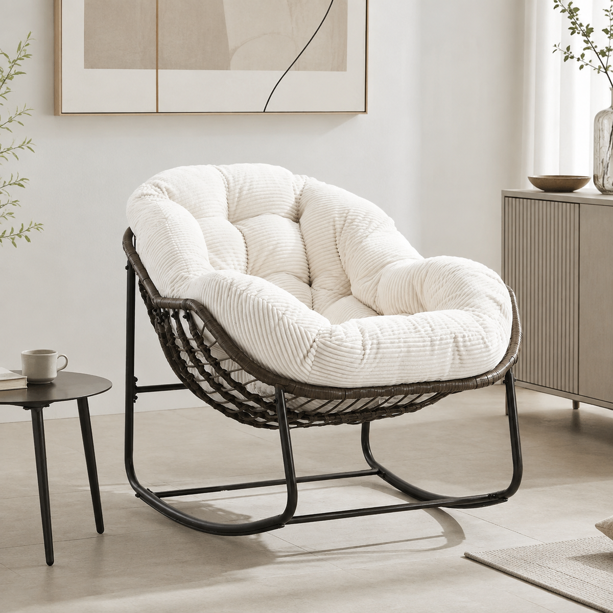 Rocking chair cocooning Soline velours côtelé