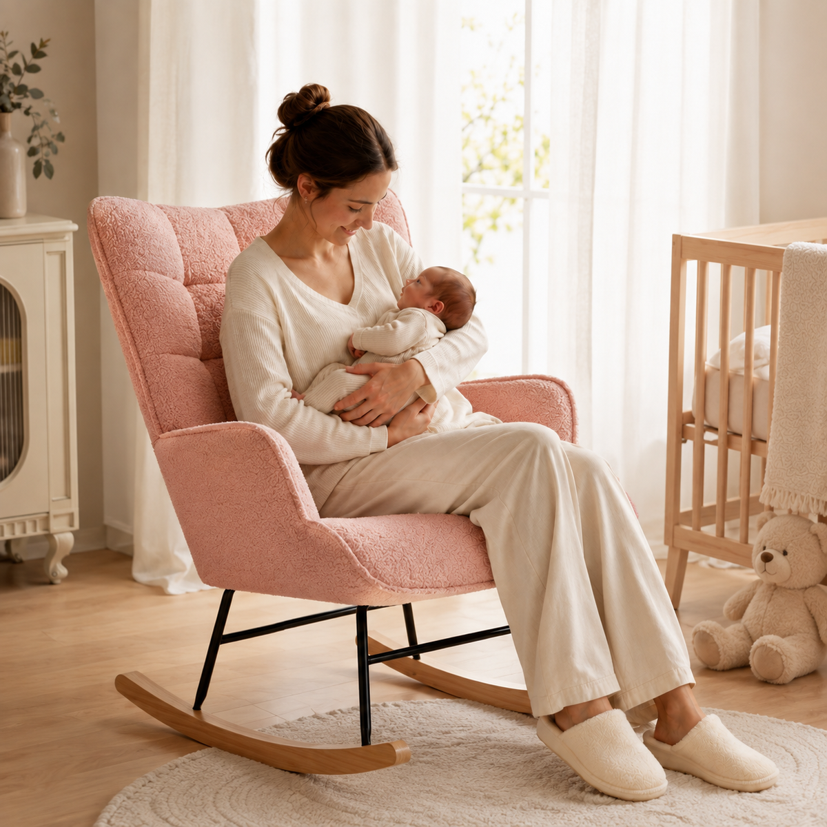 Rocking chair allaitement Élia tissu polaire ultra doux